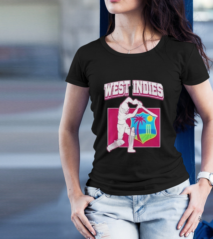 WEST INDIES CRICKET WINDIES LOGO BATSMAN PALM TREE STUMPS SUN CREST T-Shirt
