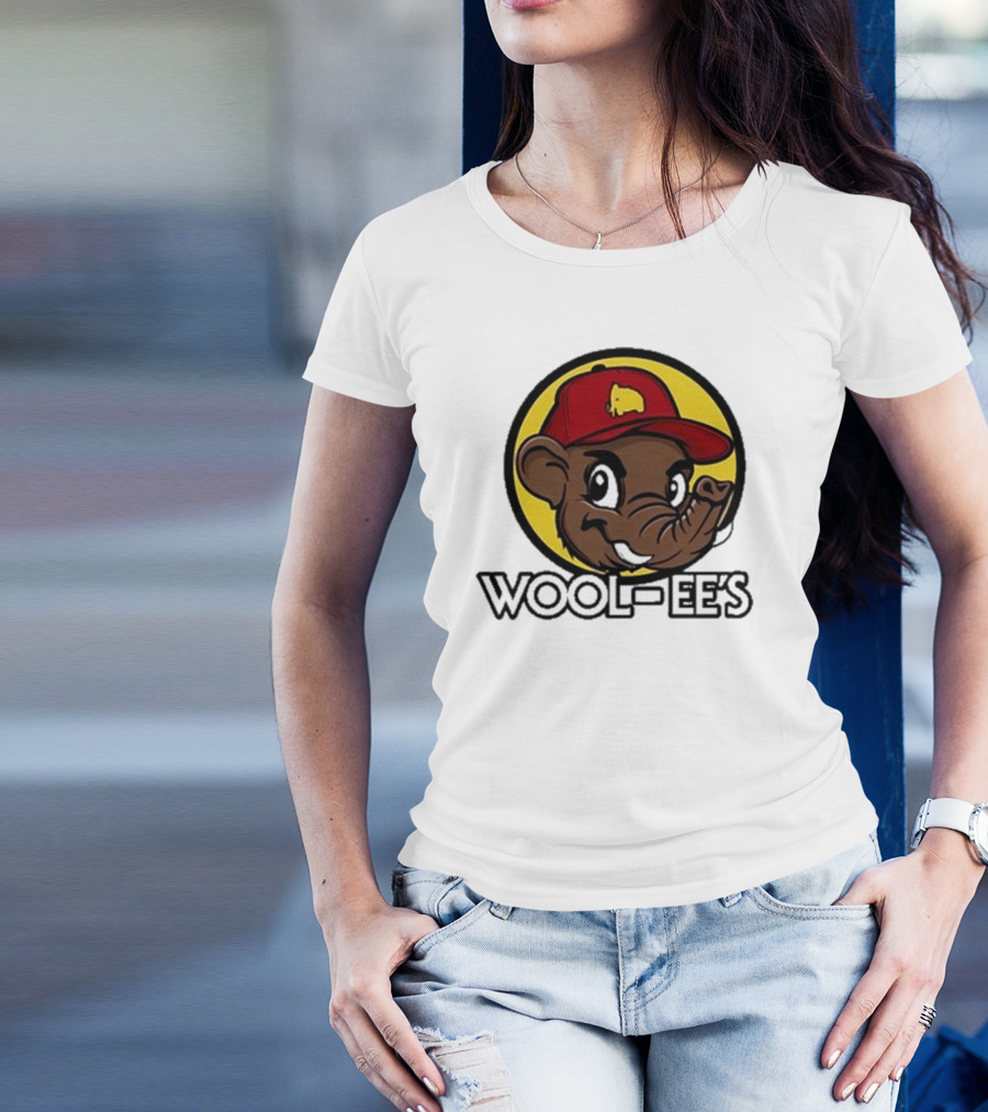 Wooli Wool-Ee’s Cartoon Character In Red Hat With Yellow Mammoth T-Shirt