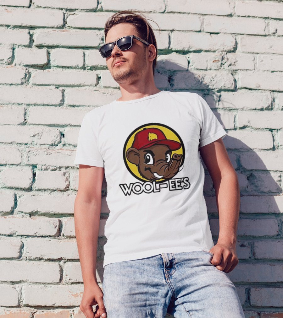 Wooli Wool-Ee’s Cartoon Character In Red Hat With Yellow Mammoth T-Shirt