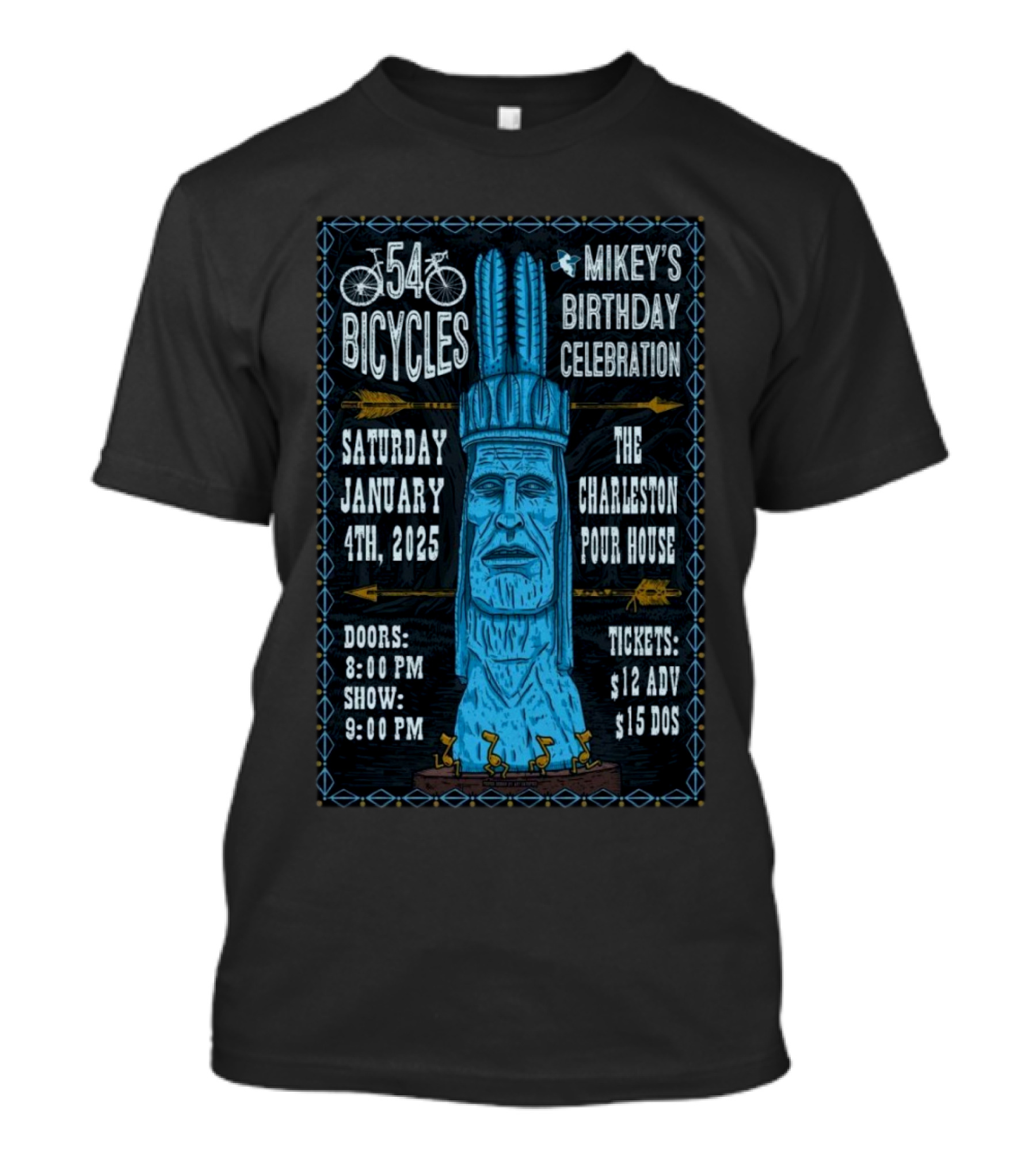 54 Bicycles Mikey's Birthday Celebration Jan 4 2025 Charleston Pour House T-Shirt