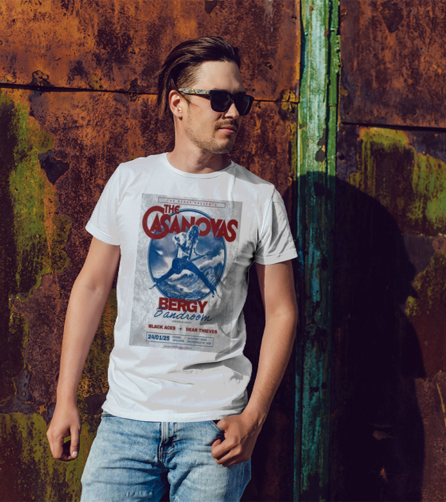 The Casanovas Live At Bergy Bandroom Brunswick Australia Jan 24 2025 With Black Aces And Dear Thieves T-Shirt