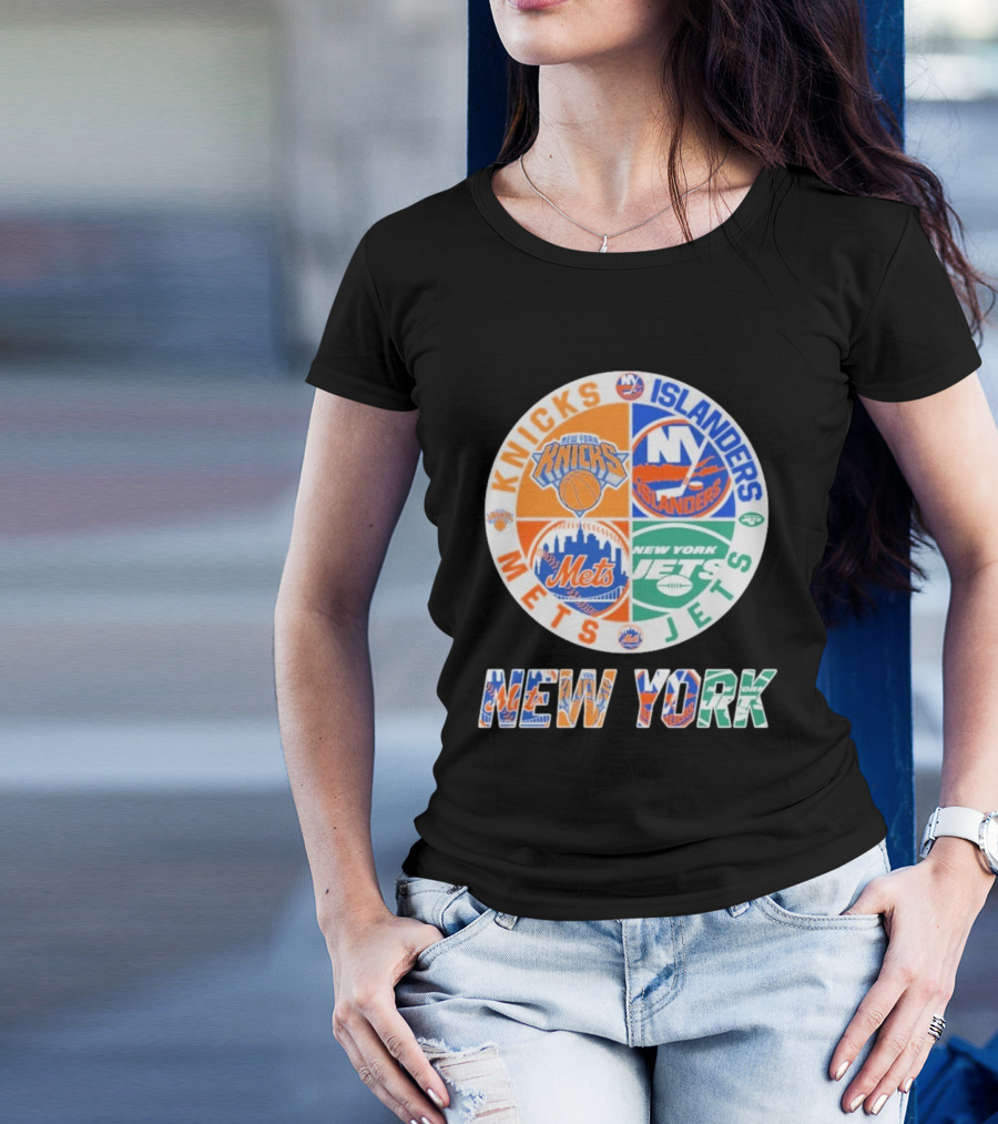 Knicks Islanders Mets Jets New York Sports Team Collaboration T-Shirt