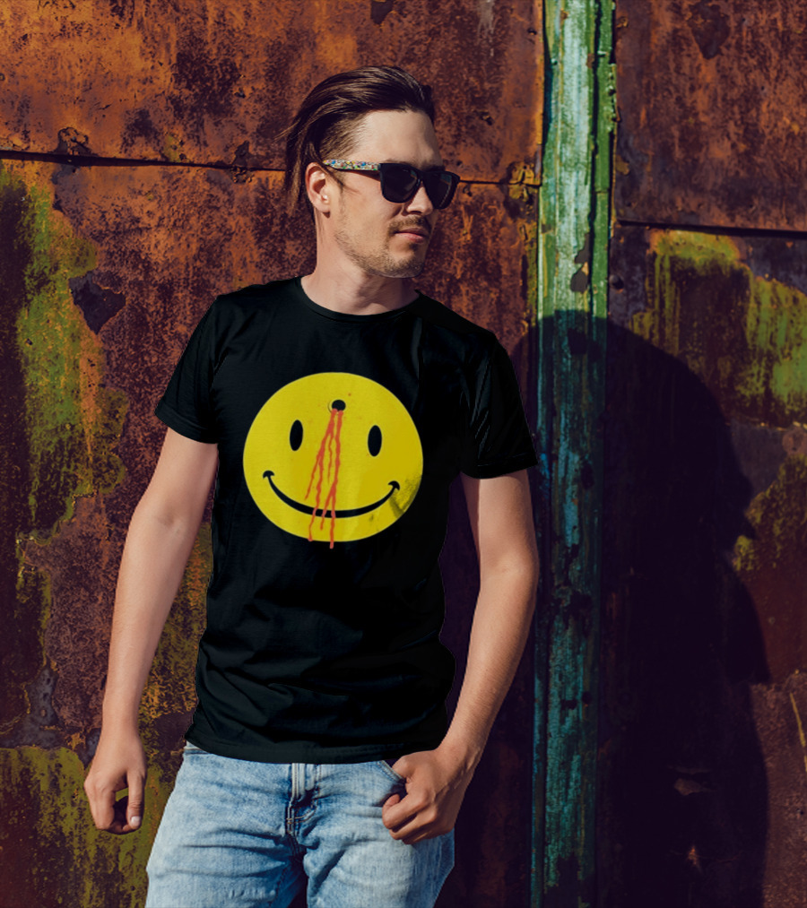 Wild Oats Shot Smiley Face With Bullet Hole And Blood Drips T-Shirt