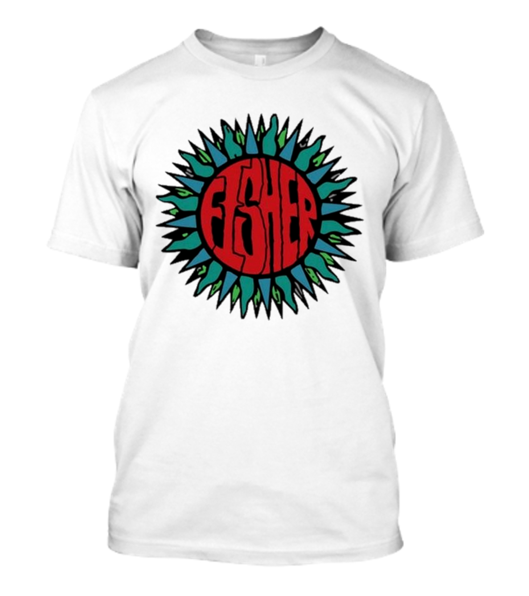 Fisher Sunburst Red Blue Green Logo Soak Up The Sun T-Shirt