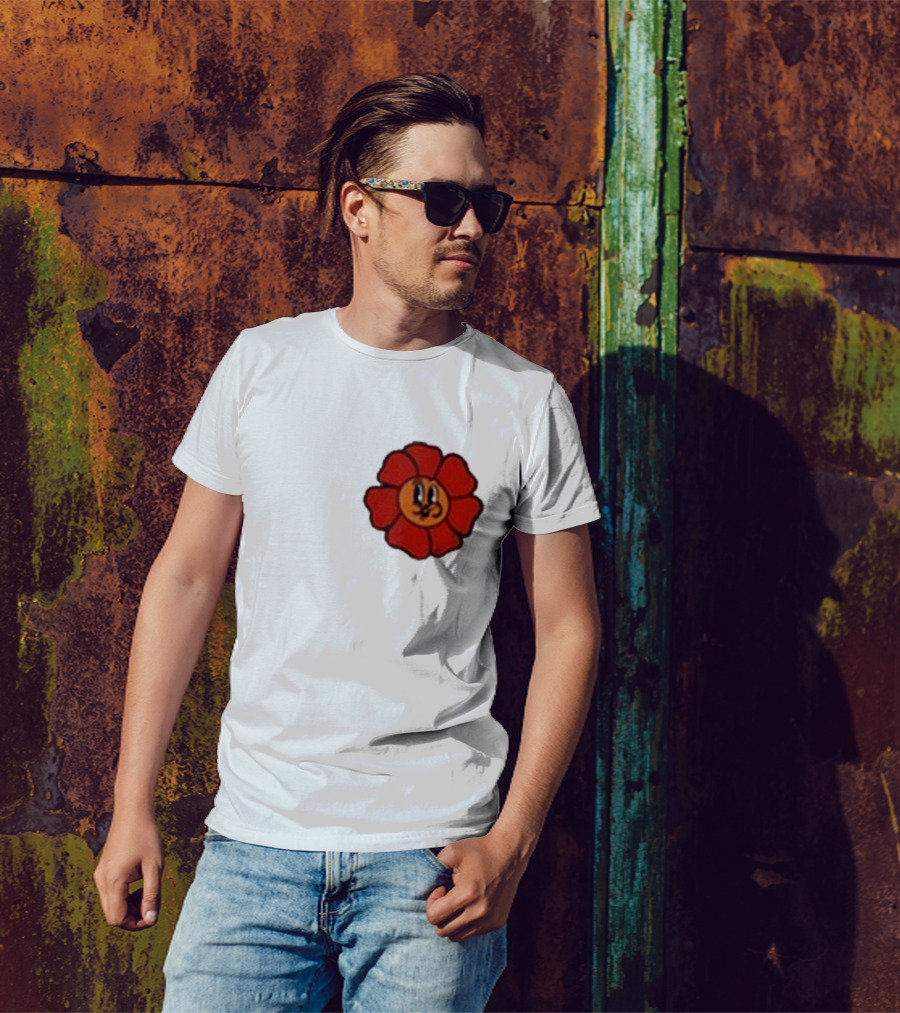 Ludwig Mogul Mogi Red Flower Cartoon Face T-Shirt