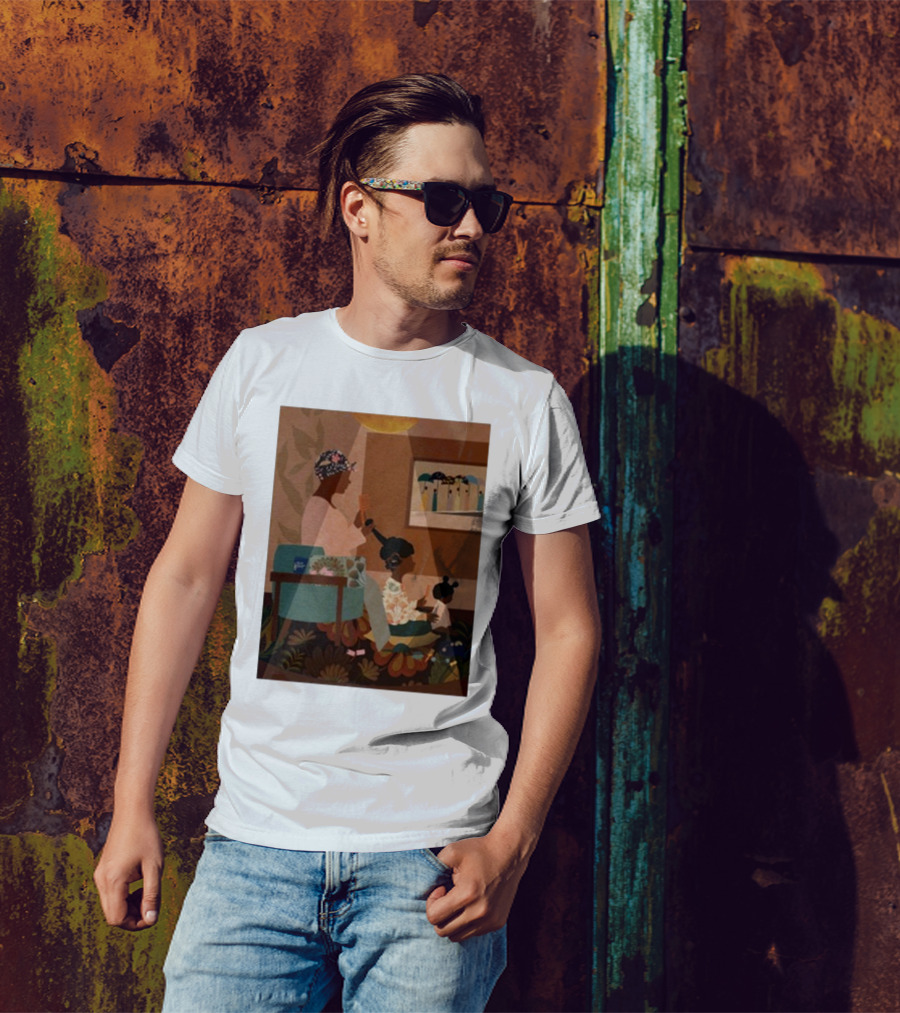 Deelasheeart Sit Still Family Hair Braiding Scene T-Shirt