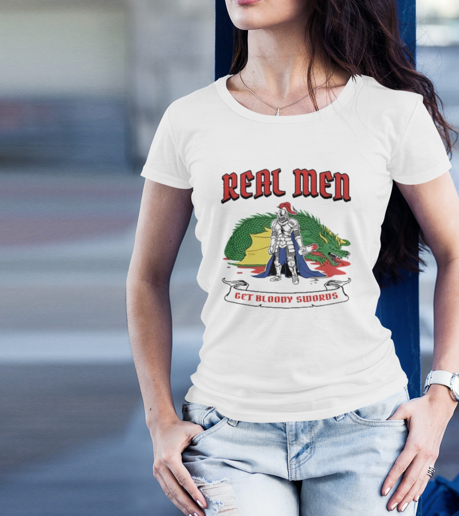 Real Men Get Bloody Swords Knight And Dragon T-Shirt
