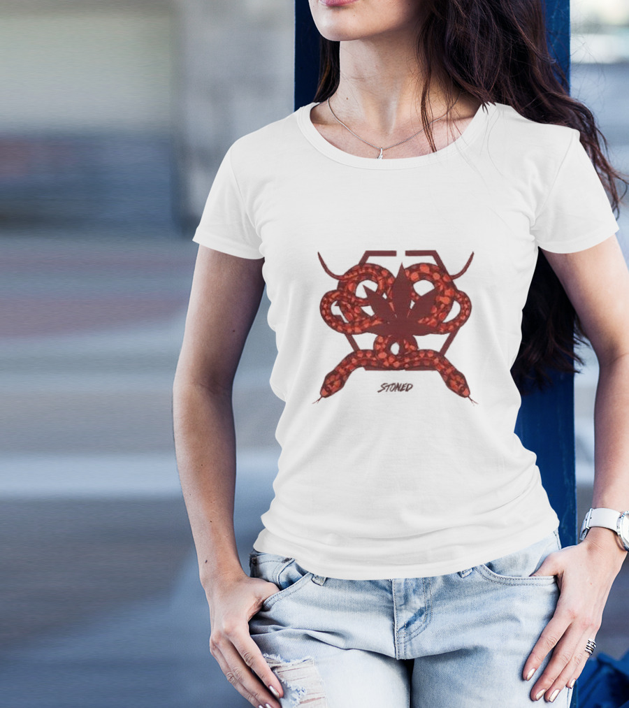 Stoned And Co Mystic Hexagon Snake With Leaf Motif T-Shirt