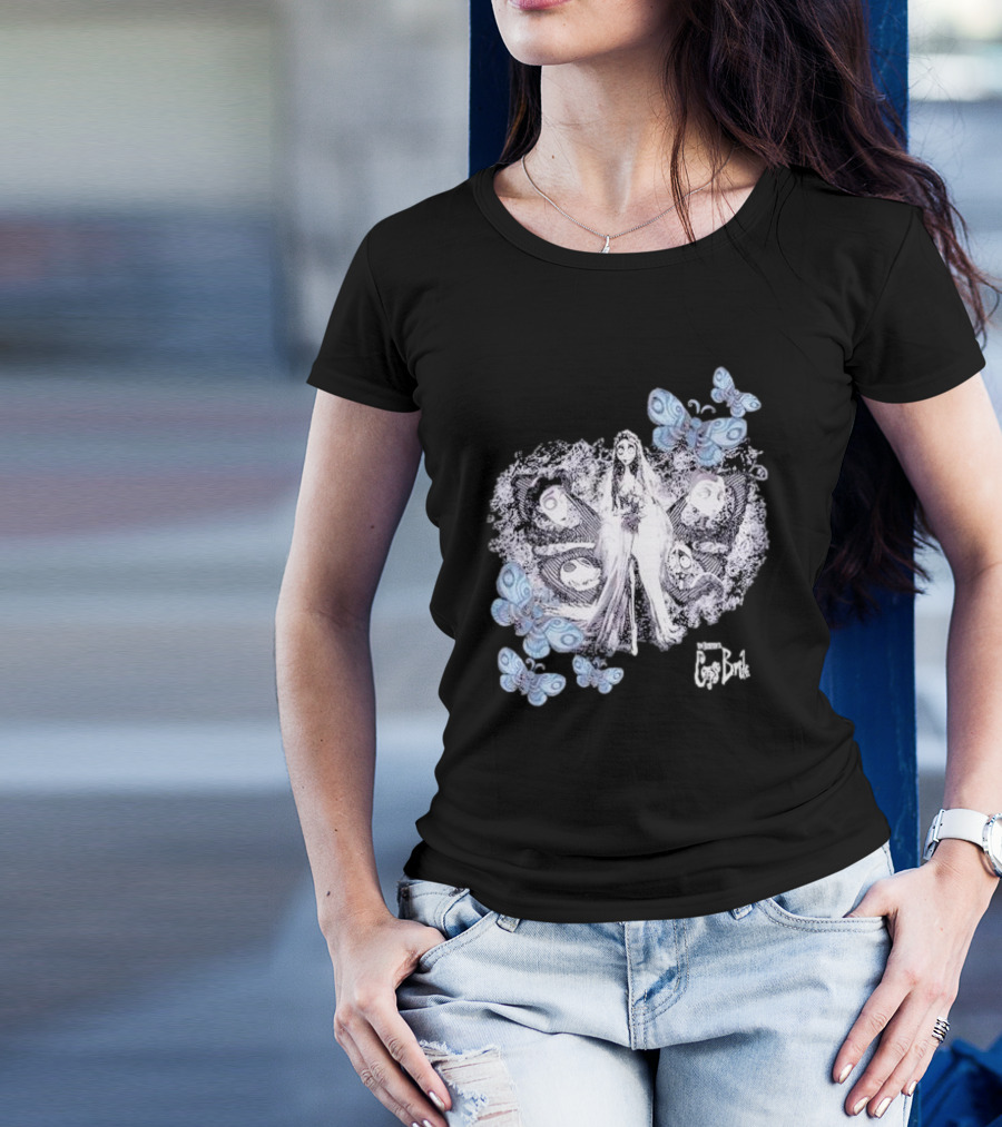 Corpse Bride Tim Burton Emily Tonal Collage With Butterflies T-Shirt