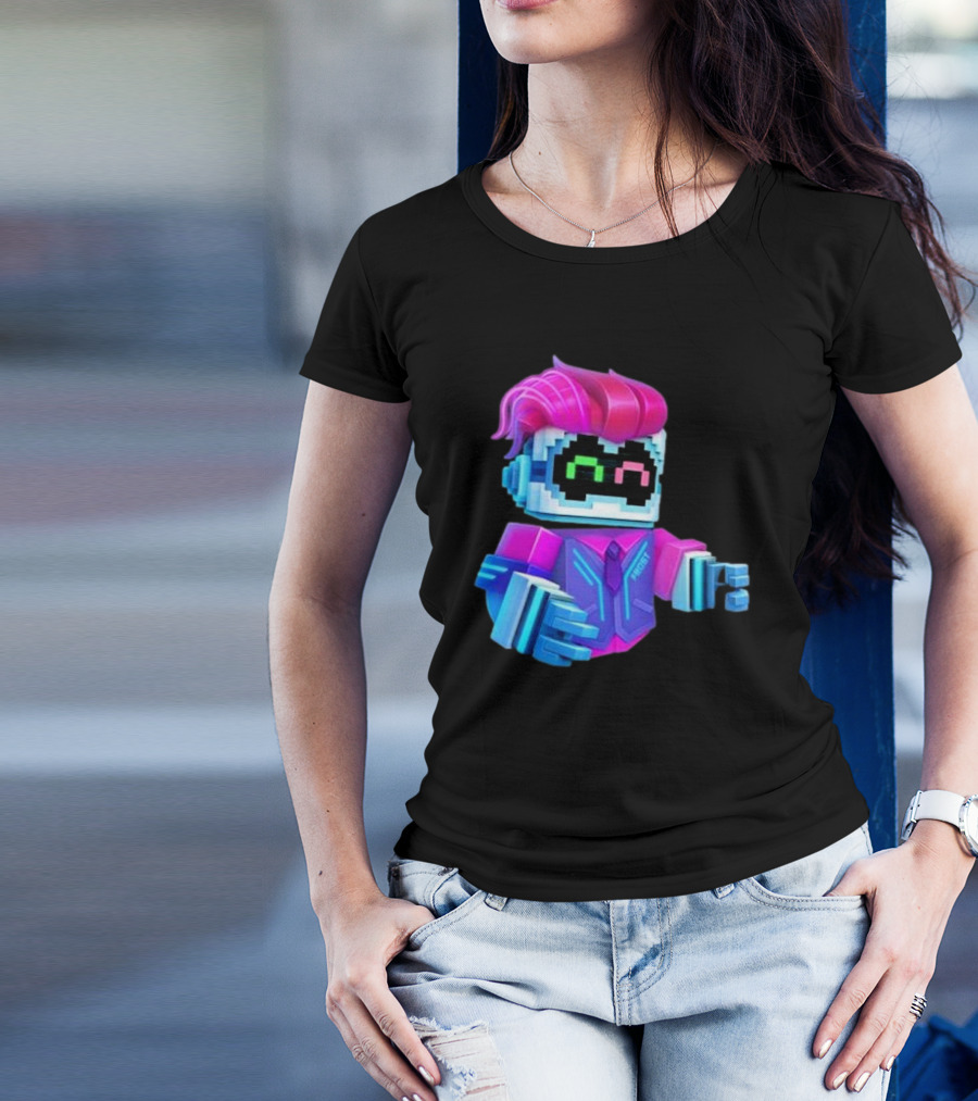 Cubic Games Cyber Robbie Pixelated Character Neon T-Shirt
