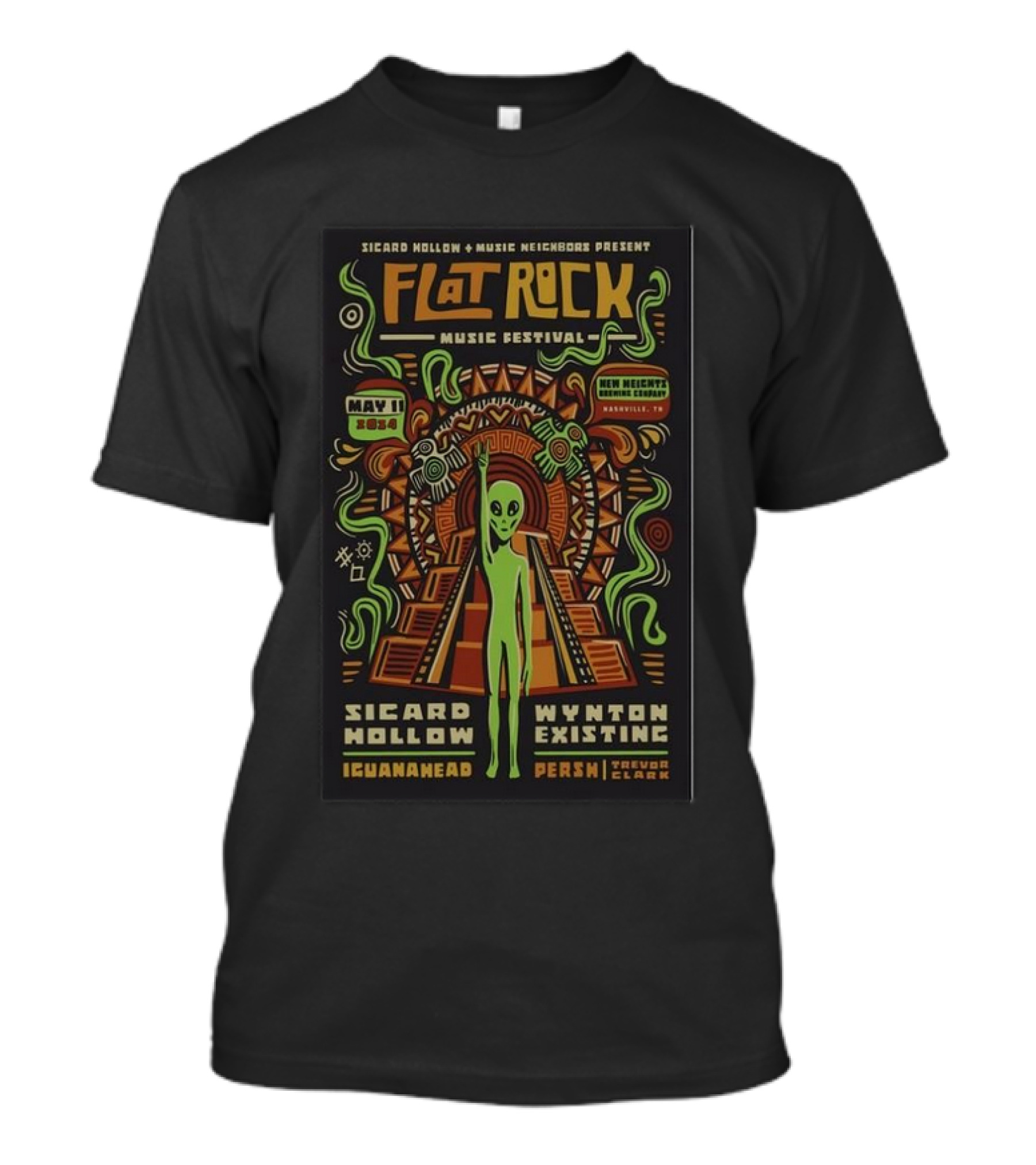 Flat Rock Music Festival May 11 12024 New Heights Brewing Company TN Sicard Hollow Wynton Existing Iguanabad Persw Trevor Clark Alien T-Shirt