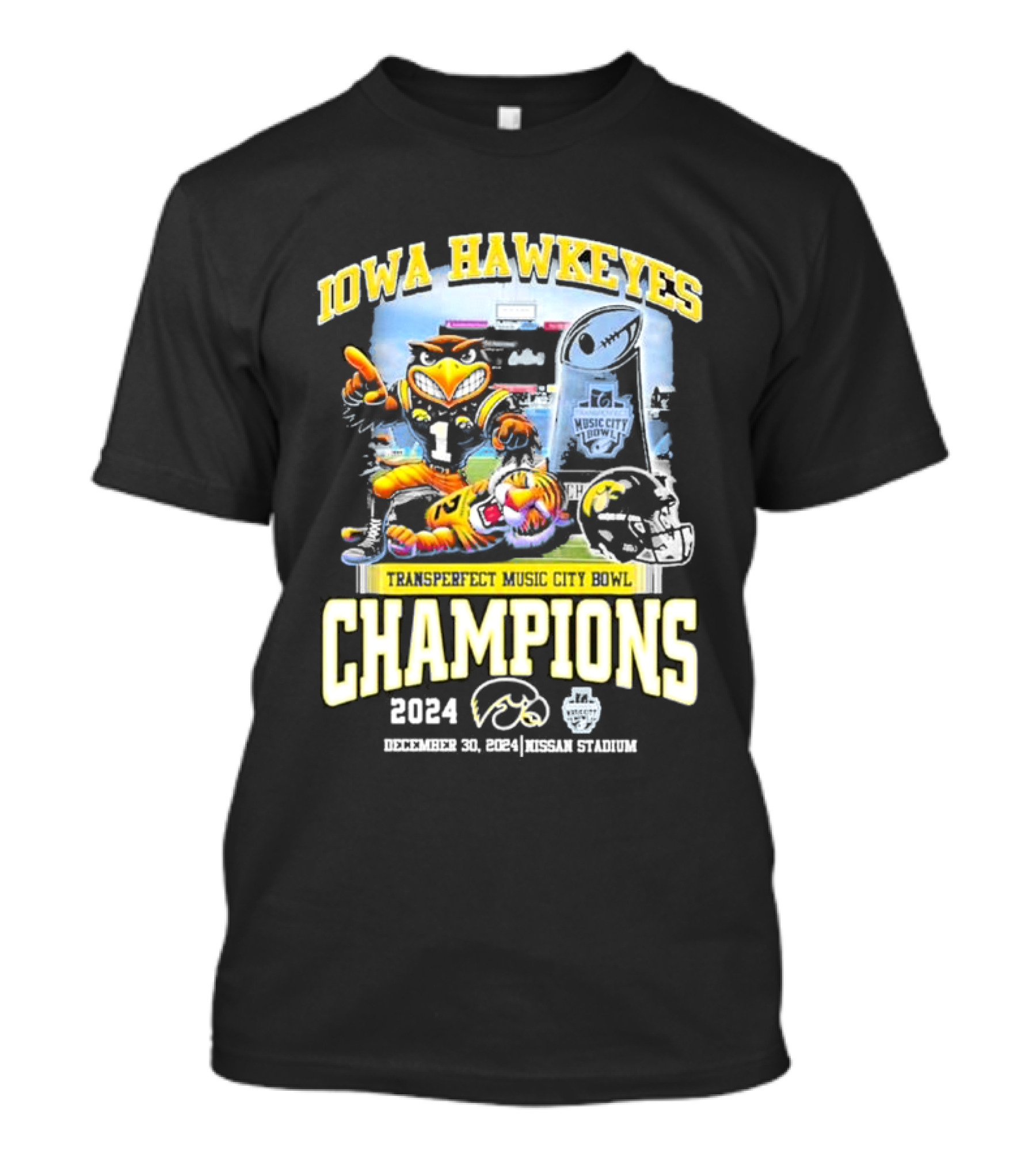 Iowa Hawkeyes Transperfect Music City Bowl Champions 2024 December 30 Nissan Stadium T-Shirt