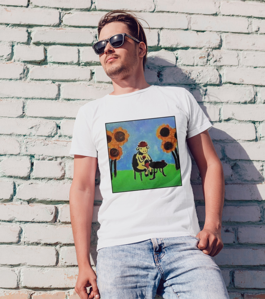 Cow Painting With Sunflowers And Tea Party Scene T-Shirt