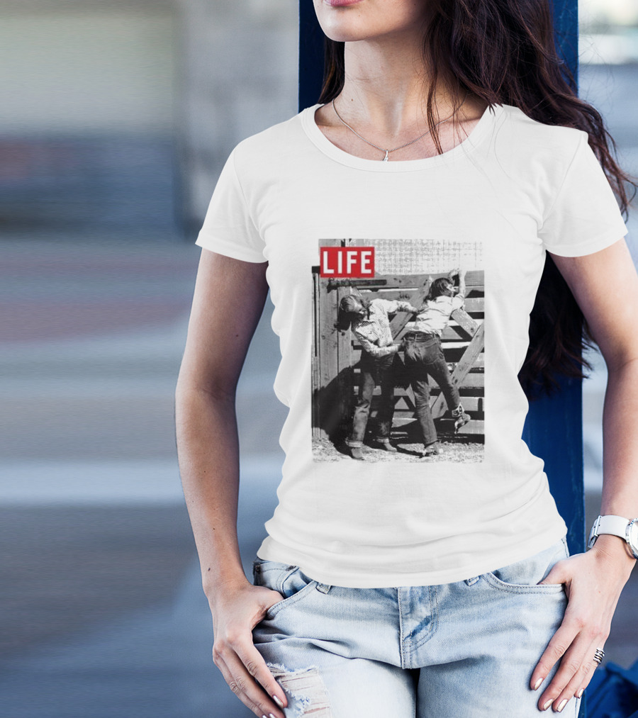 Life Magazine Cowboy Boys Playful Dust Off Fence Scene T-Shirt