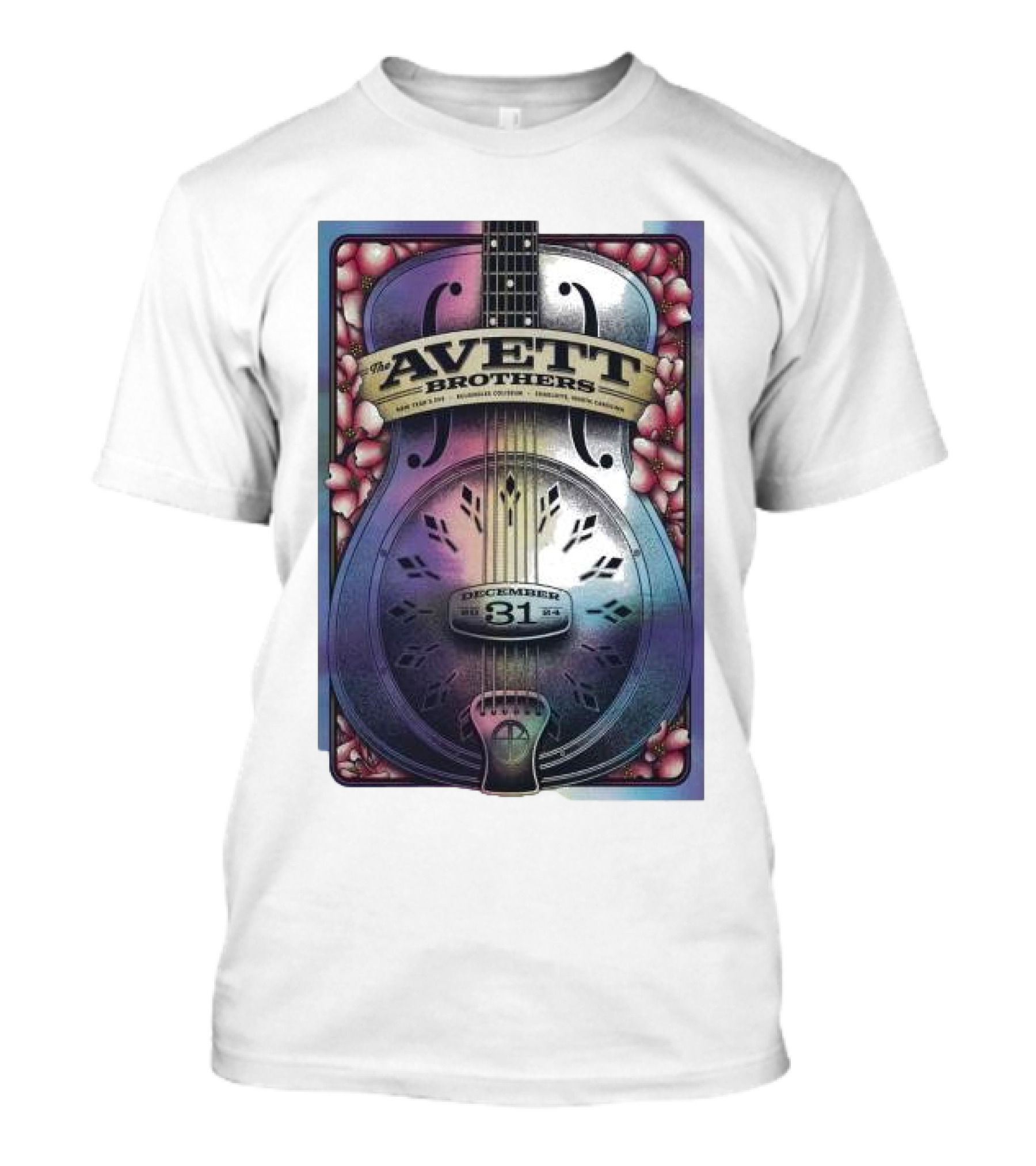 The Avett Brothers December 31 2024 Charlotte NC Concert Poster Guitar T-Shirt
