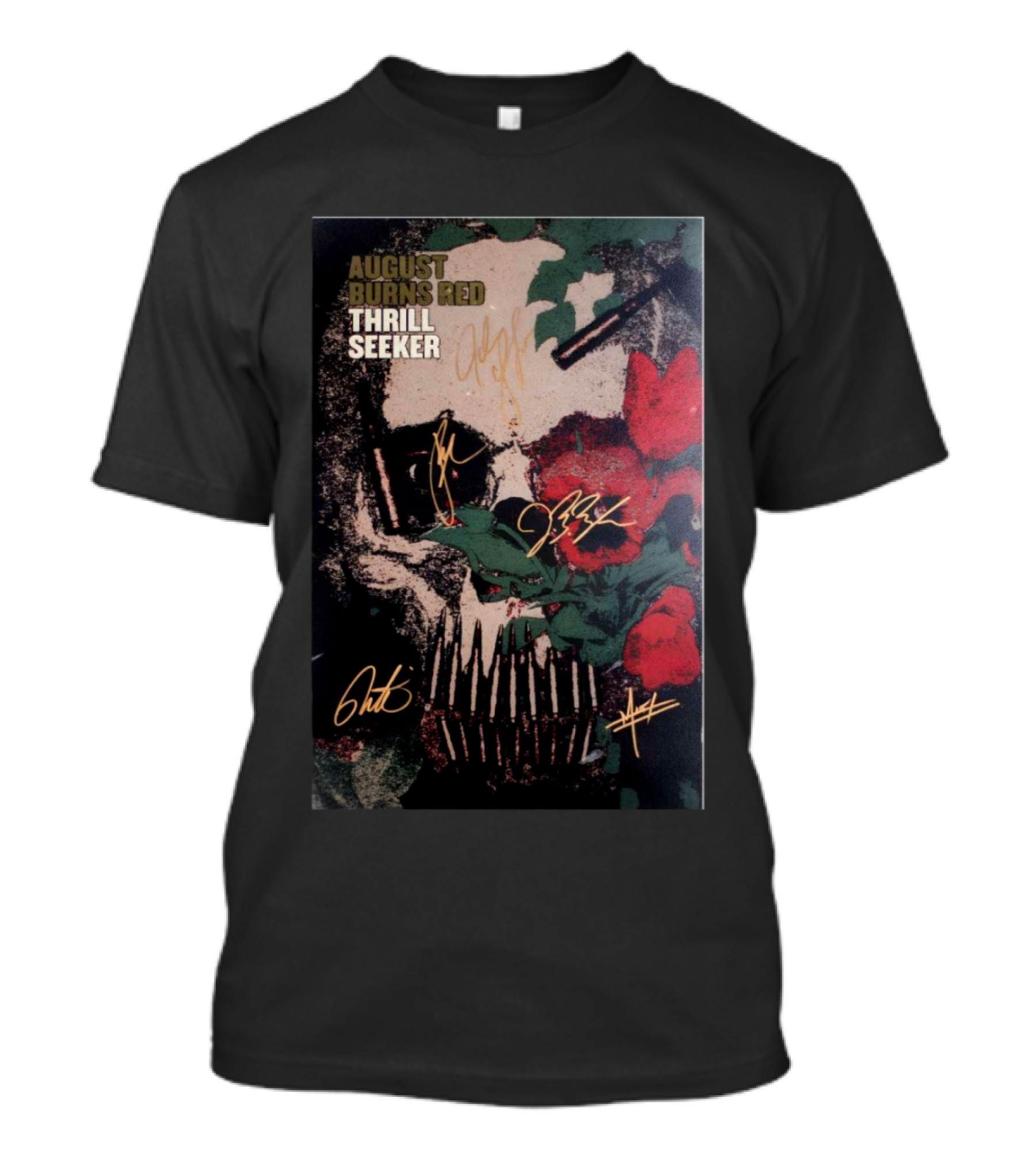 August Burns Red Thrill Seeker 20 Year Anniversary Signed Album Skull Rose T-Shirt