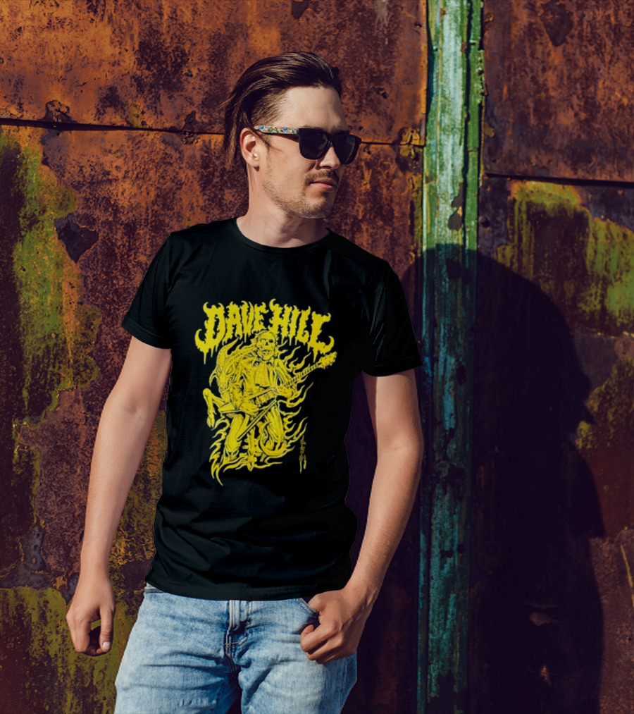 Dave Hill Skullface Yellow Flame Guitar Art By Tim Lehi T-Shirt