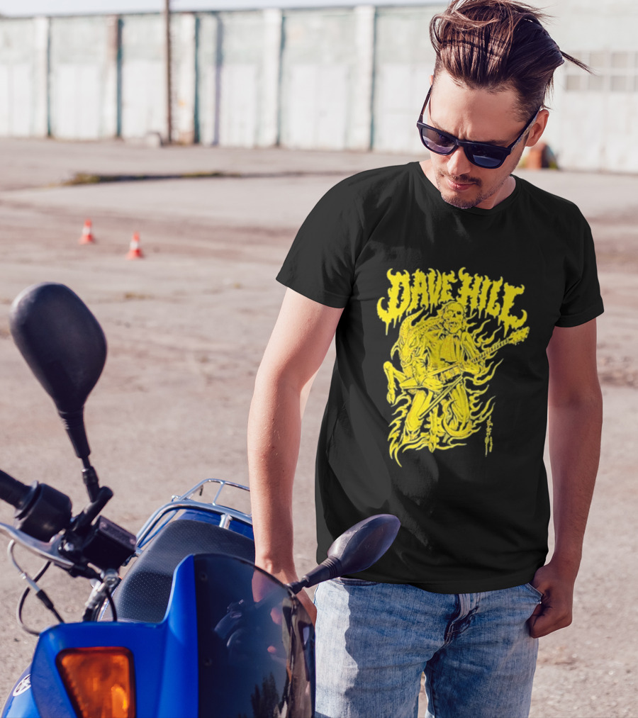 Dave Hill Skullface Yellow Flame Guitar Art By Tim Lehi T-Shirt