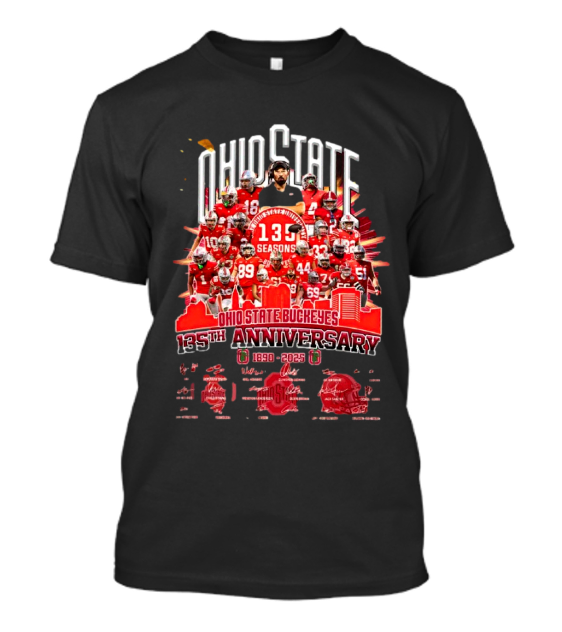 Ohio State Buckeyes Football 135th Anniversary 1890-2025 Seasons History T-Shirt