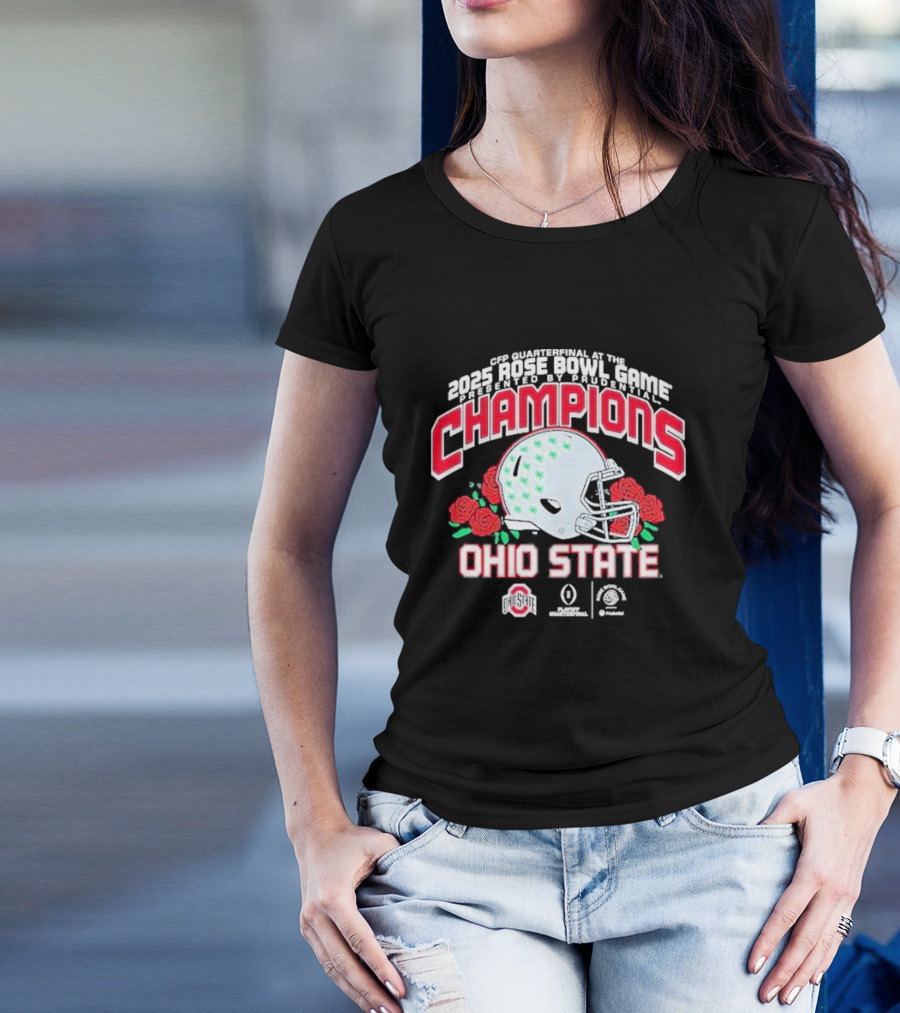 Ohio State Buckeyes 2025 Rose Bowl Game Champions Helmet CFP Quarterfinal Presented By Prudential T-Shirt