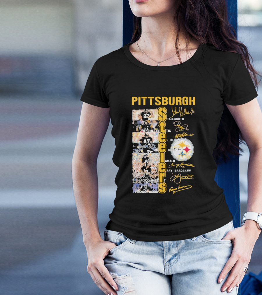 Pittsburgh Steelers Franco Harris Troy Polamalu Terry Bradshaw Jerome Bettis Team Legends Signatures T-Shirt