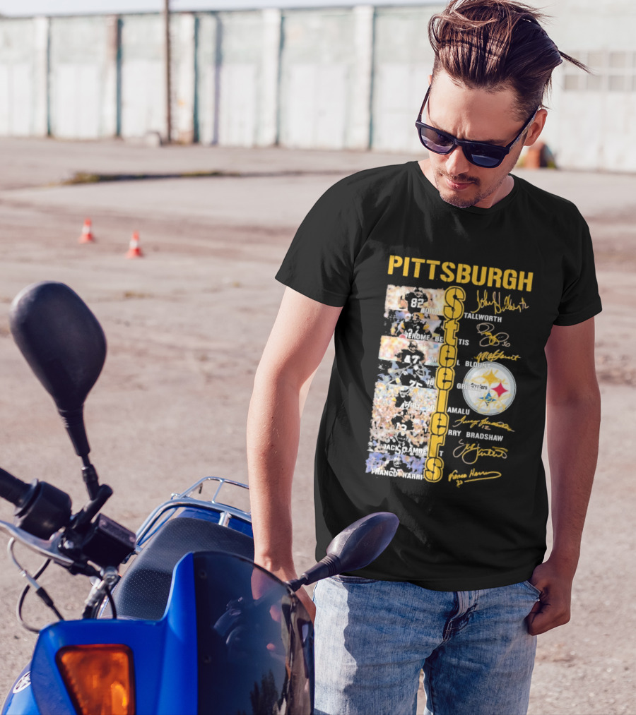 Pittsburgh Steelers Franco Harris Troy Polamalu Terry Bradshaw Jerome Bettis Team Legends Signatures T-Shirt