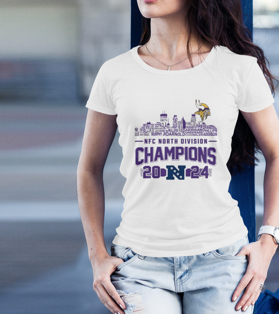 NFC North Division Champions 2024 Minnesota Vikings Team Word Cloud T-Shirt