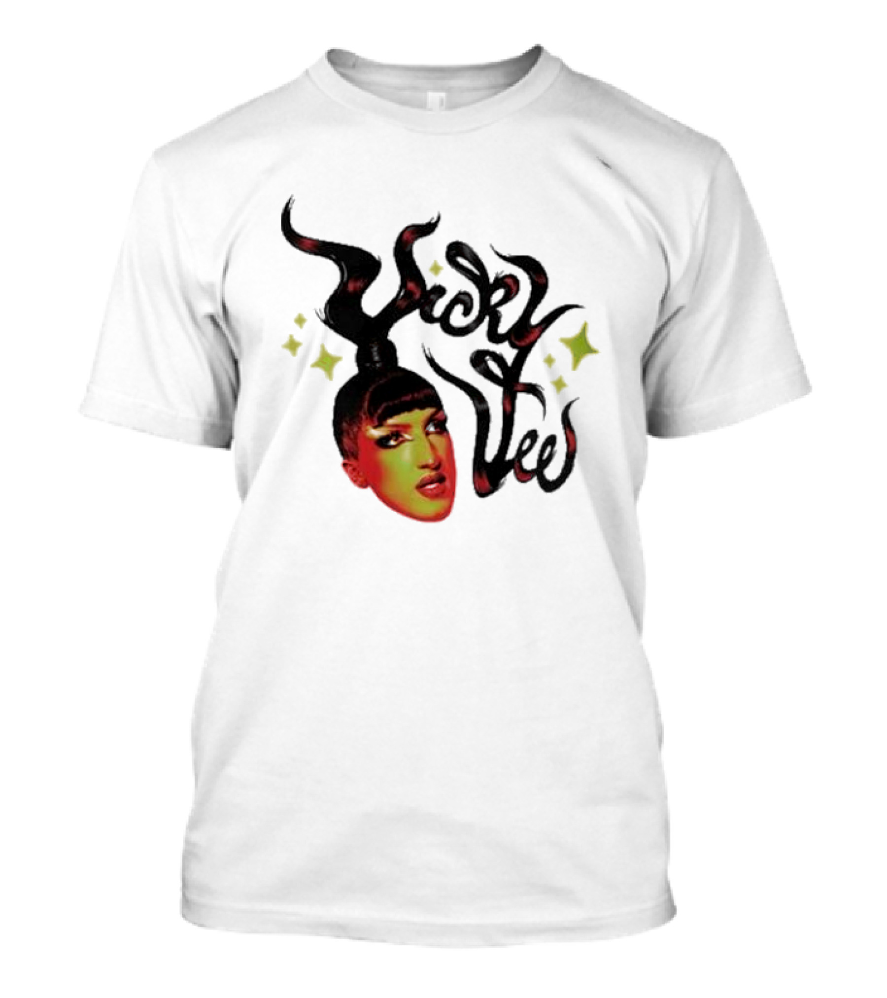 Vicky Vee Stylized Portrait With Hair Calligraphy And Star Accents T-Shirt