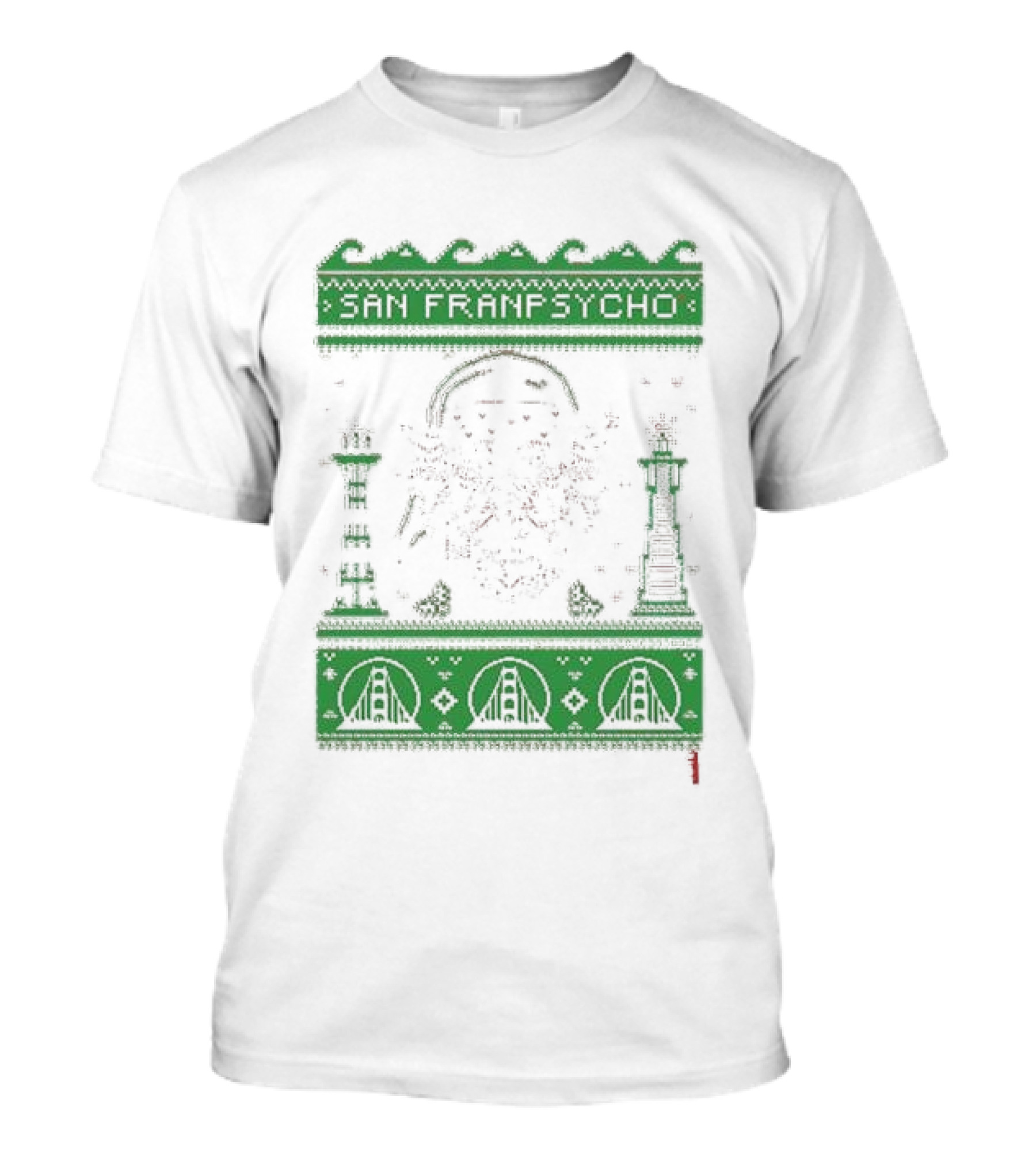San Franpsycho Sfp Holiday Bridge Towers Snowflakes Green Holiday T-Shirt