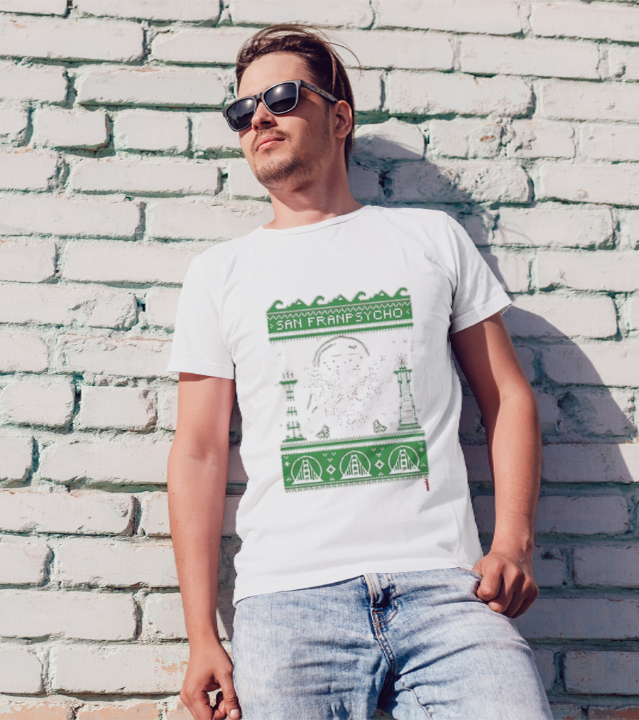 San Franpsycho Sfp Holiday Bridge Towers Snowflakes Green Holiday T-Shirt