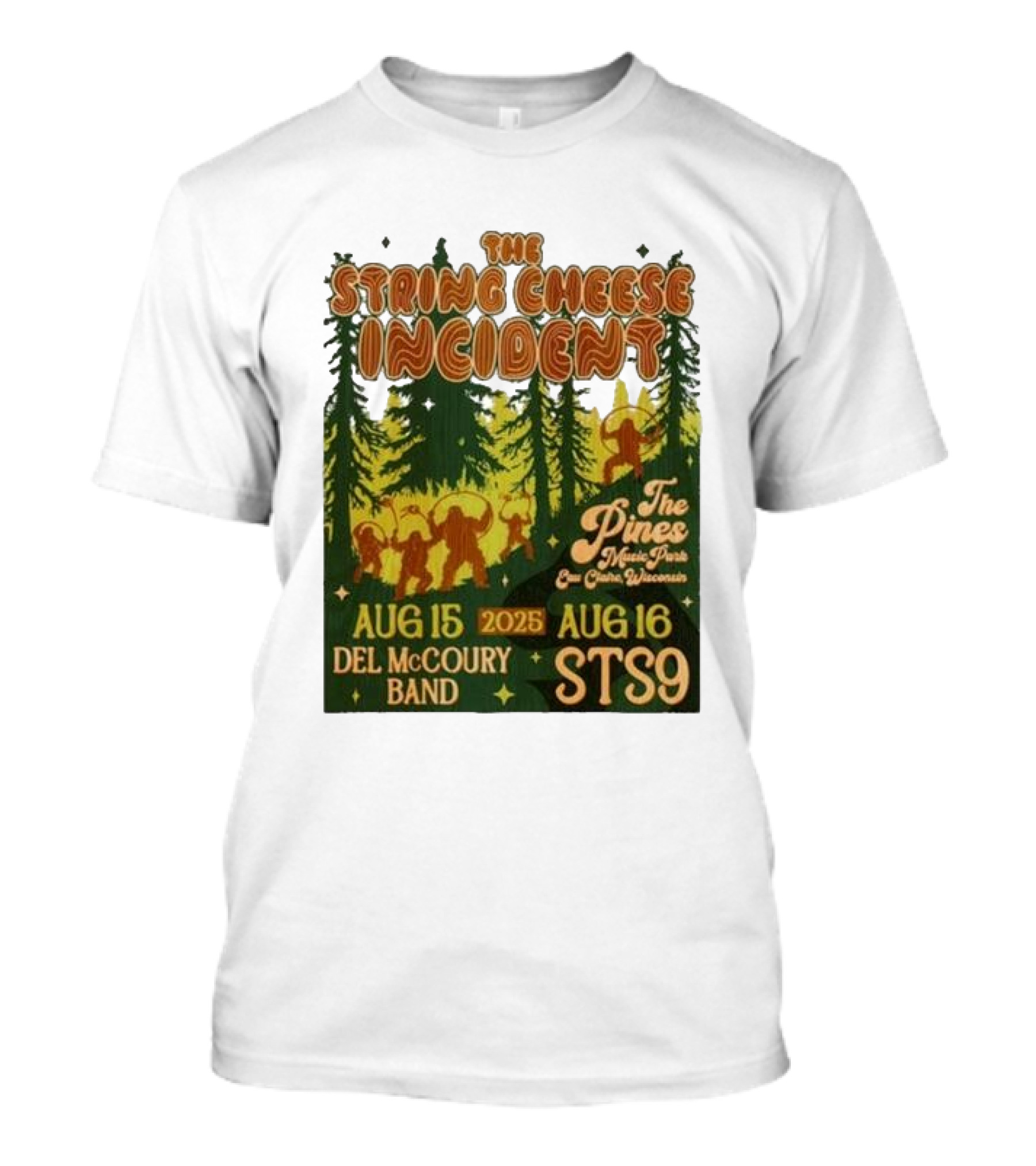 The String Cheese Incident August 15-16 2025 The Pines Music Park Eau Claire Wisconsin Del McCoury Band STS9 Event T-Shirt