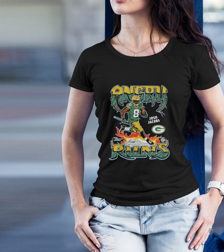 Josh Jacobs Angry Runs Green Bay Packers NFL Football T-Shirt