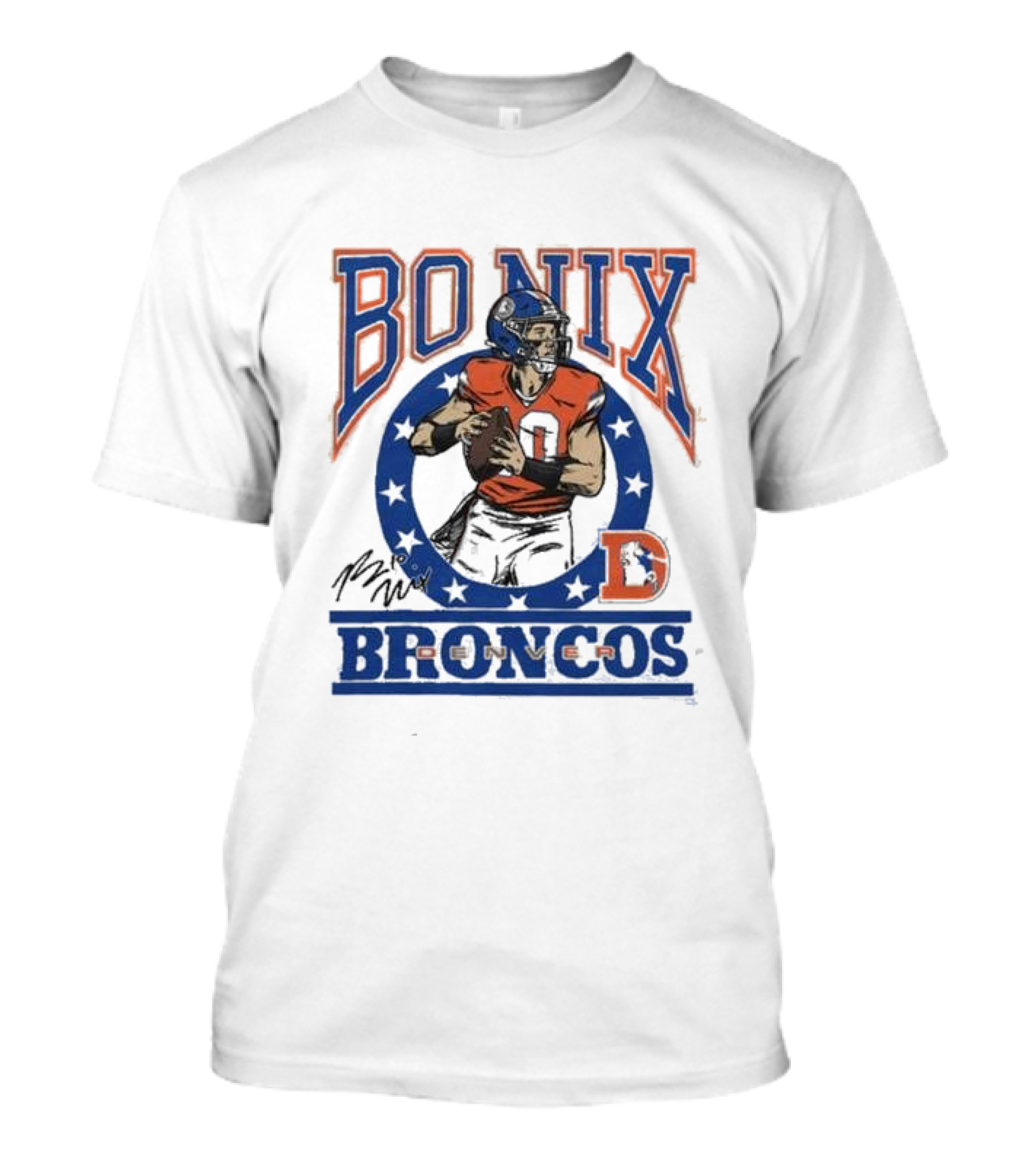 Bo Nix Broncos Stars Football Signature T-Shirt