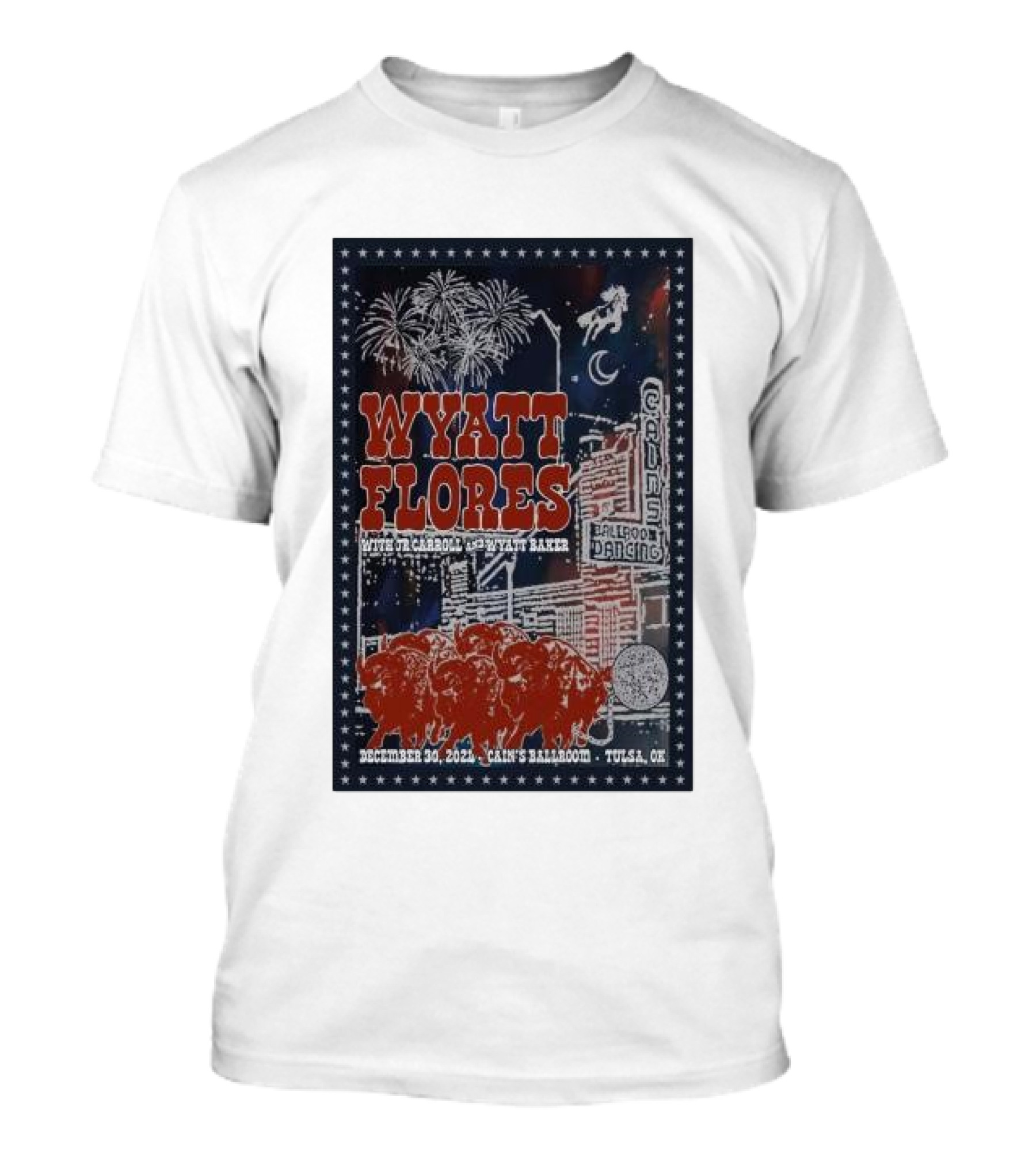 Wyatt Flores Live With Eli Carroll And Emily N Baker At Cain's Ballroom Tulsa OK December 30 T-Shirt