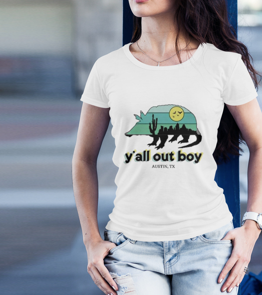 Y'All Out Boy Armadillo Sunset Skyline Cactus Austin Tx T-Shirt