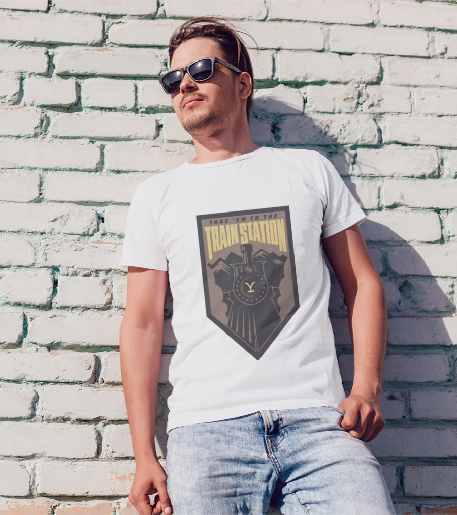 Yellowstone Take 'Em To The Train Station Badge Train Engine Mountain Badge T-Shirt