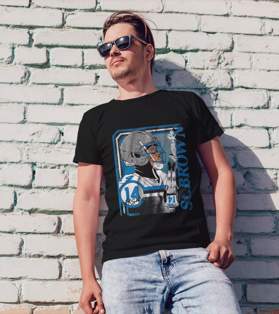 Amon-Ra St. Brown Number 14 Football Helmet Glove Collage T-Shirt