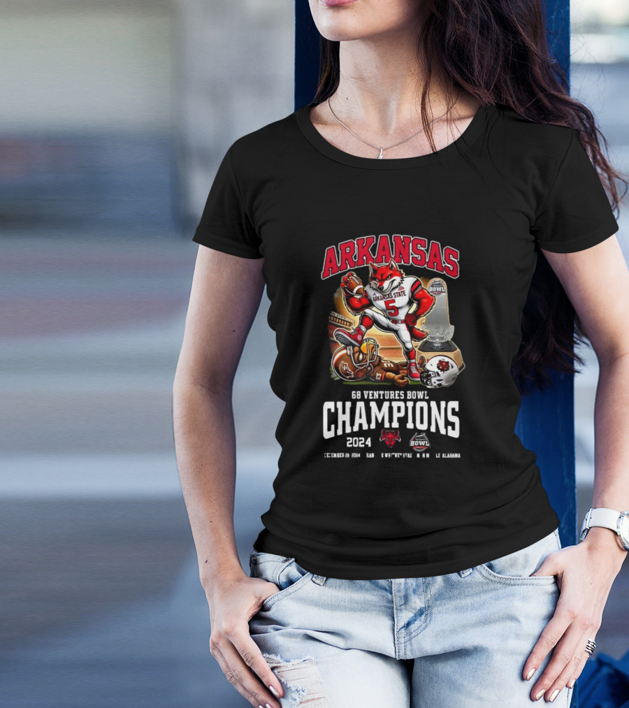 Arkansas State Red Wolves 68 Ventures Bowl Champions 2024 December 28 Football Victory T-Shirt