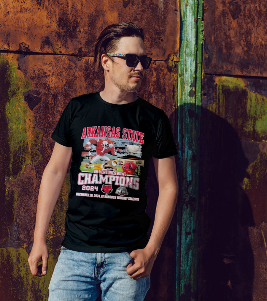 Arkansas State Red Wolves 68 Ventures Bowl Champions 2024 December 26 At Hancock Whitney Stadium T-Shirt