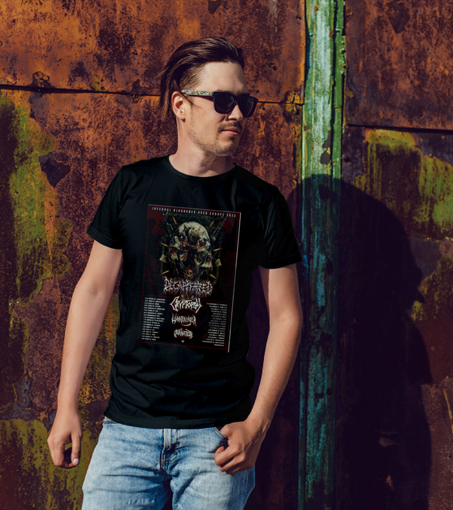 Decapitated Infernal Bloodshed Over Europe 2025 With Decapitated, Artillery, Warbringer, And Carnation T-Shirt