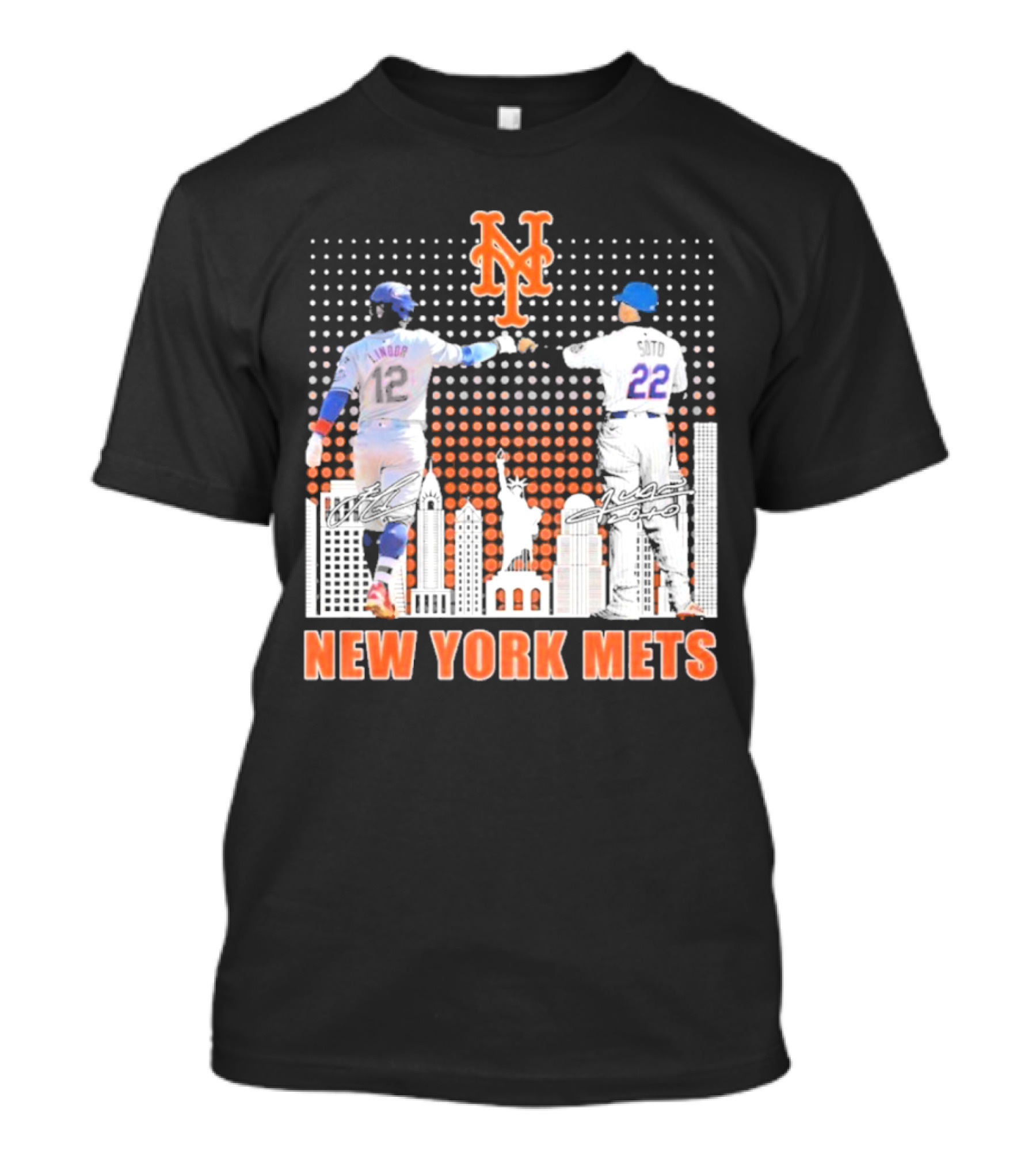 New York Mets Lindor Soto The Man The Myth The Legends 2025 New York City Skyline Statue Of Liberty T-Shirt