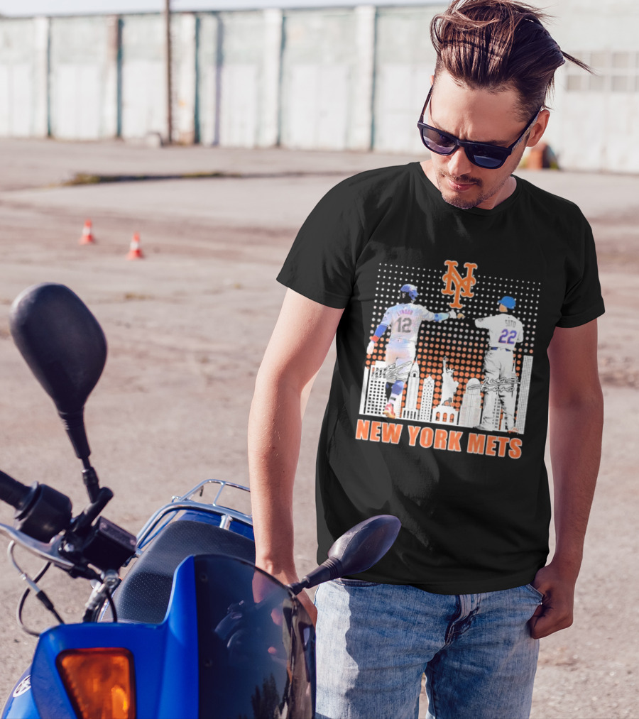 New York Mets Lindor Soto The Man The Myth The Legends 2025 New York City Skyline Statue Of Liberty T-Shirt