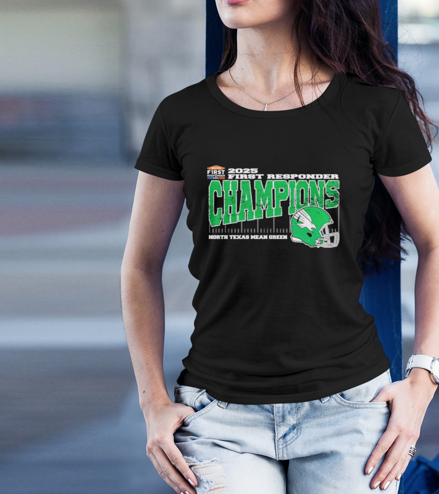 2025 North Texas Mean Green First Responder Bowl Champions Vintage Style Helmet College Football T-Shirt