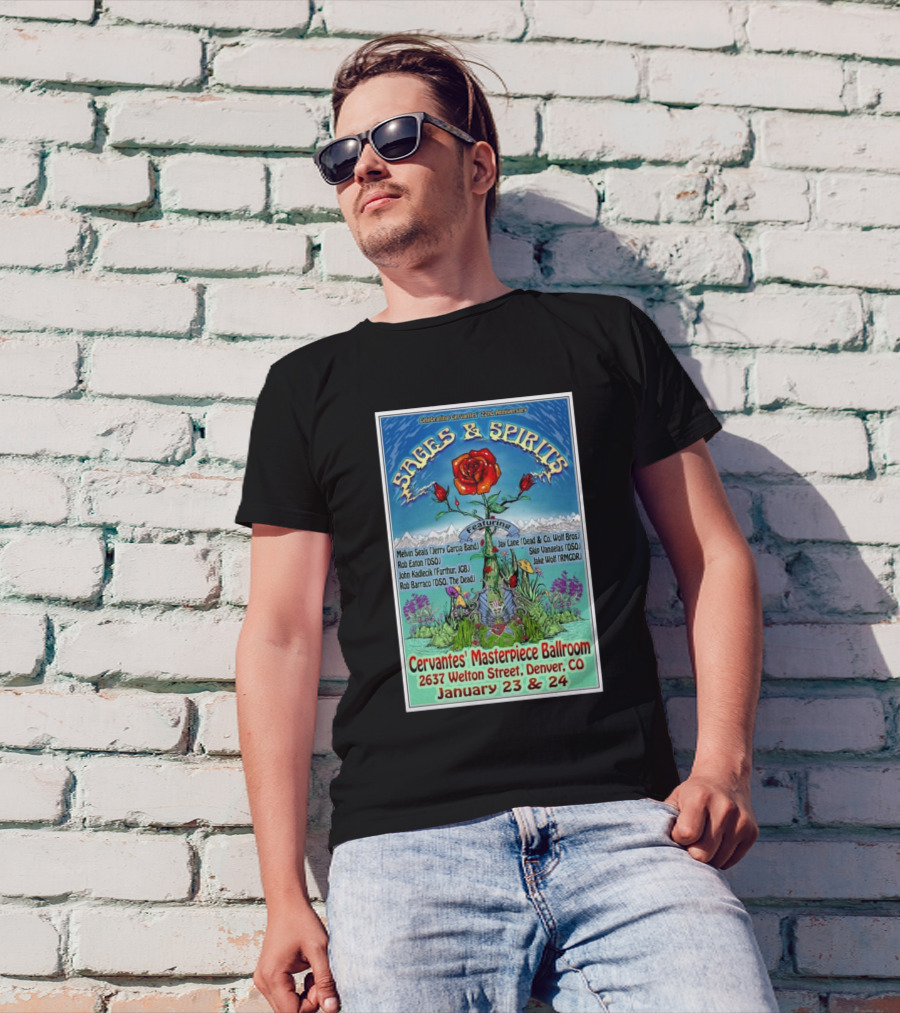 Celebrating Cervantes 22nd Anniversary Sages And Spirits Featuring Melvin Seals Jay Lane Cervantes Masterpiece Ballroom Denver CO January 23 And 24 2025 T-Shirt