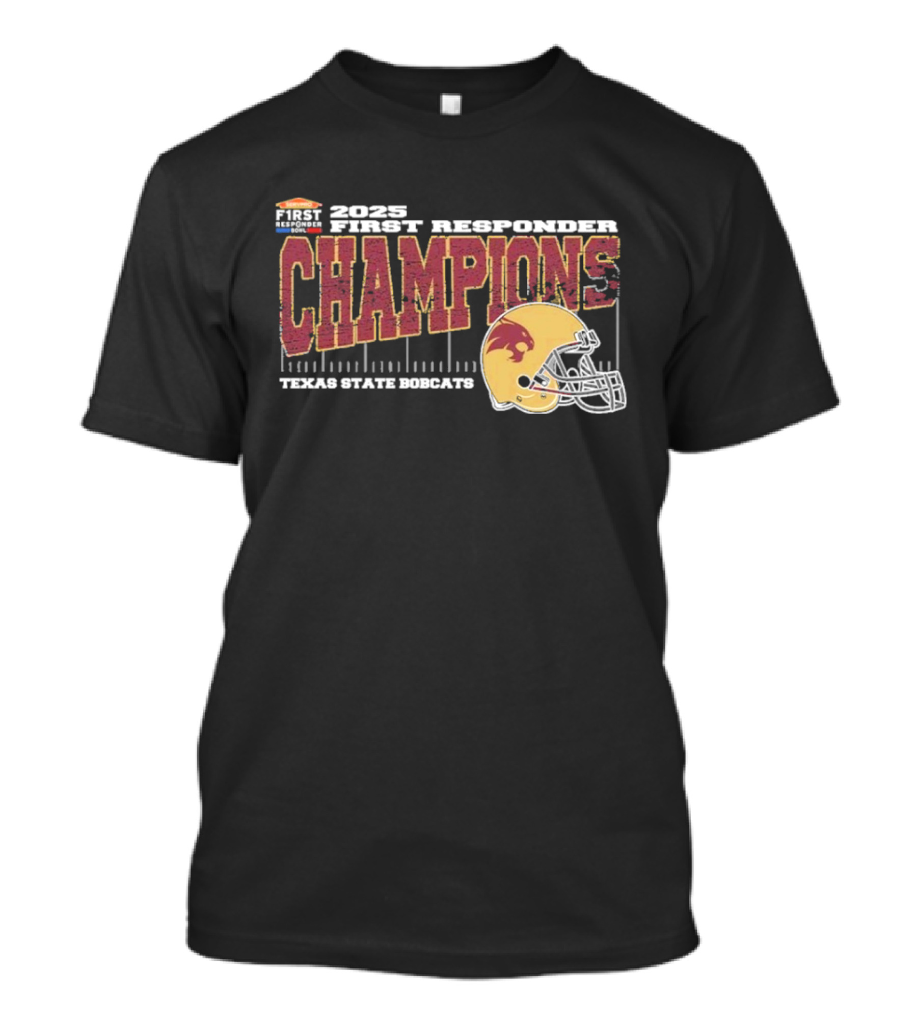 2025 Texas State Bobcats First Responder Bowl Champions Vintage Style Helmet College Football T-Shirt