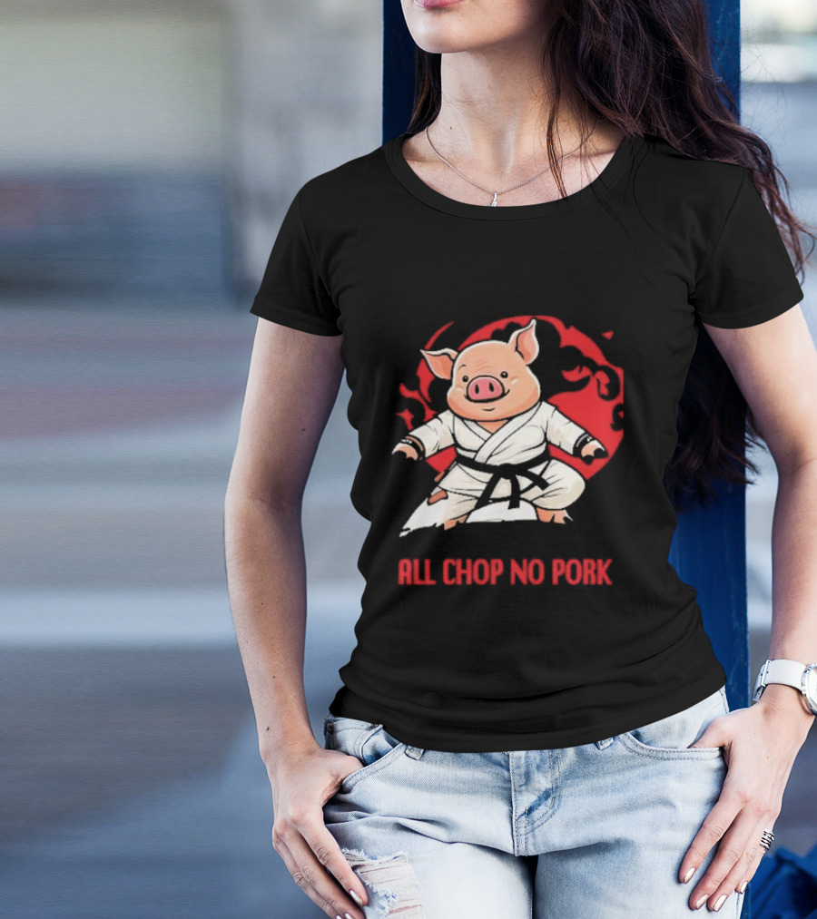 Wrestling Observer Figure Four Weekly All Chop No Pork Pig In Karate Gi With Red Circle Background T-Shirt