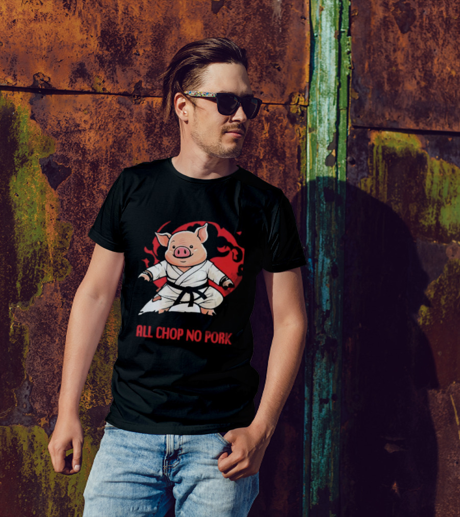 Wrestling Observer Figure Four Weekly All Chop No Pork Pig In Karate Gi With Red Circle Background T-Shirt