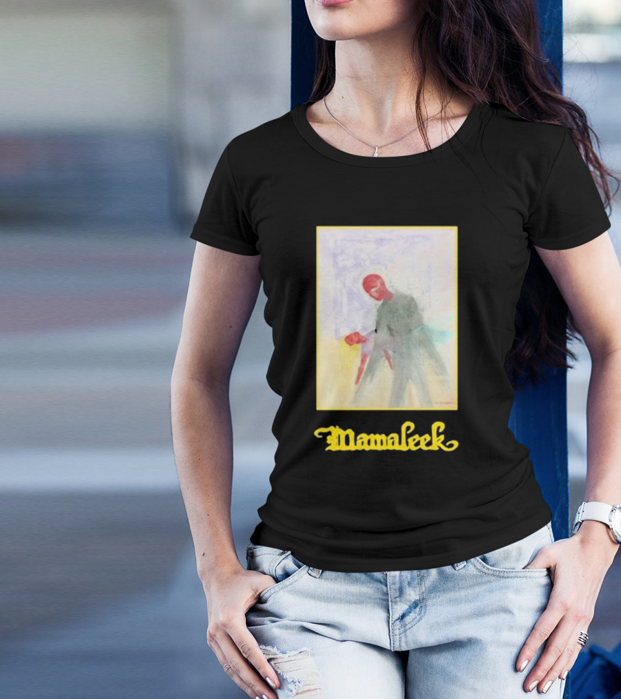 Mamaleek Primo Sonno Abstract Figure With Red Face And Yellow Border T-Shirt