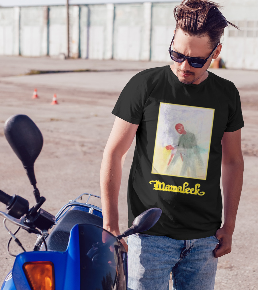 Mamaleek Primo Sonno Abstract Figure With Red Face And Yellow Border T-Shirt
