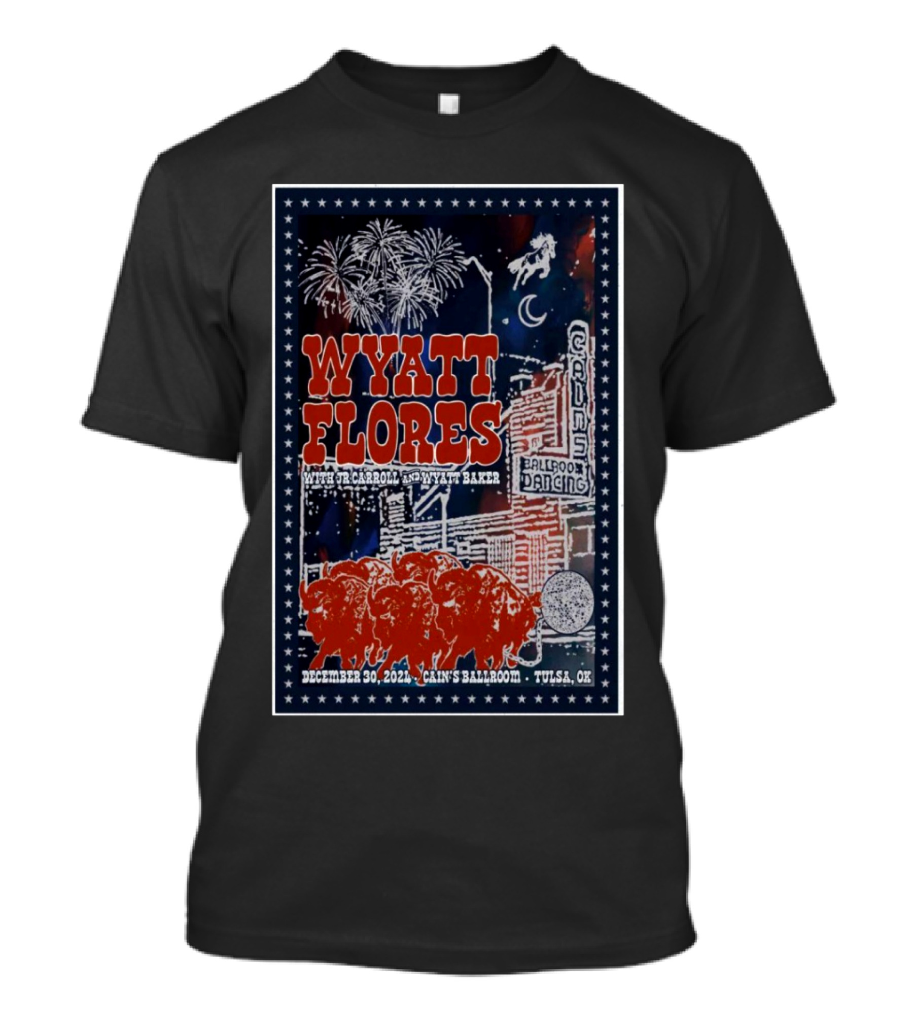 Wyatt Flores With TJ Carroll And Dylan Baker December 30 2024 Cain’s Ballroom Tulsa OK T-Shirt